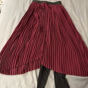 Women's Asymmetrical Pleated Midi Skirt in Wine